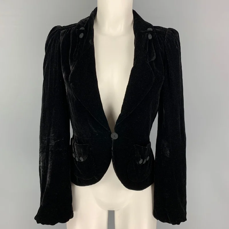 MARC JACOBS Size 2 Black Rayon Blend Velvet Jacket Corduroy Jacket Velvet Jacket Brocade Jacket