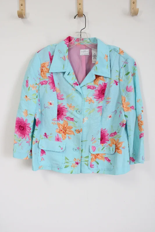 Emma James Liz Claiborne Linen Blend Blue Floral Light Jacket | 16 Jersey Jacket Tulle Jacket Batik Jacket