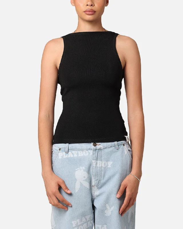 Calvin Klein Women's Archive Sweater Tank Black Notch Collar Peter Pan Collar Cowl Neck