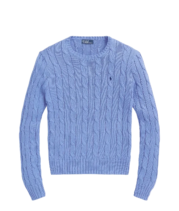 Cable-knit Cotton Crewneck Sweater - Blue Sweater Knitwear Pullover