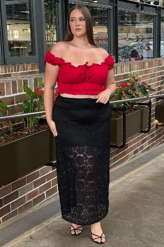Black Stretch Lace Maxi Skirt denim skirt classic