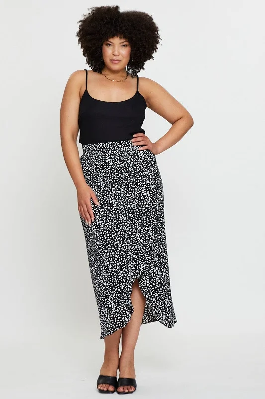 Geo Print Midi Skirt Ruchedd cashmere skirt soft