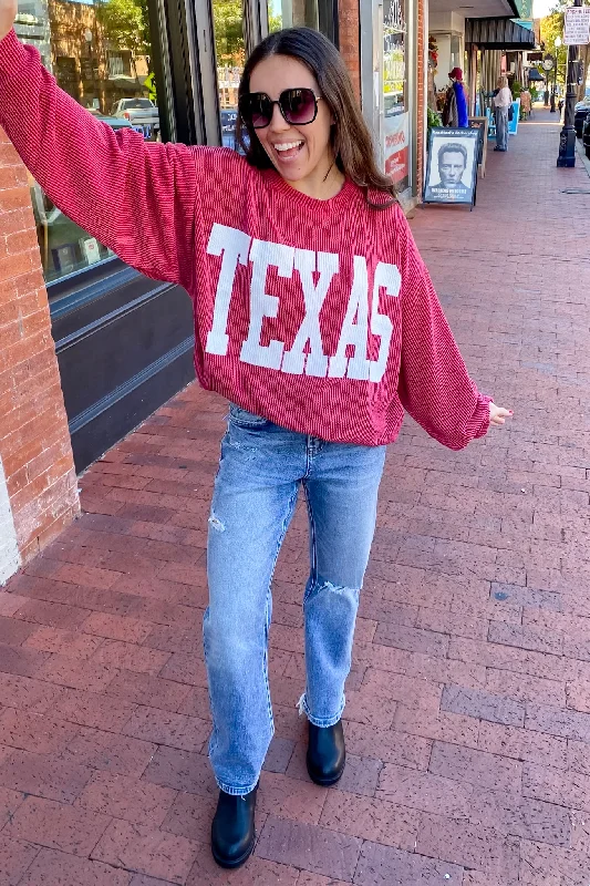Texas Corduroy Graphic Burgundy Red Sweater Fleece Fabric Down Fabric Feather Fabric