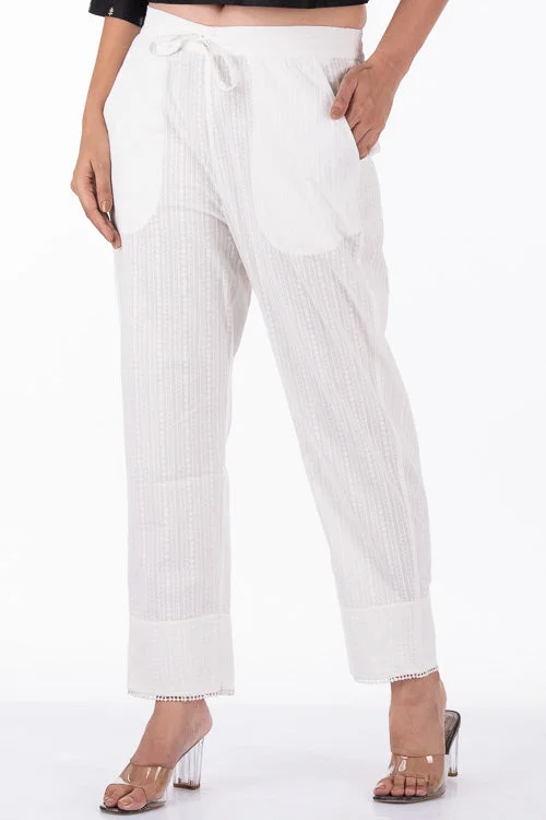 Dharan "Khari Straight Pants" White Block Printed Pants Chic Faux Leather Pants