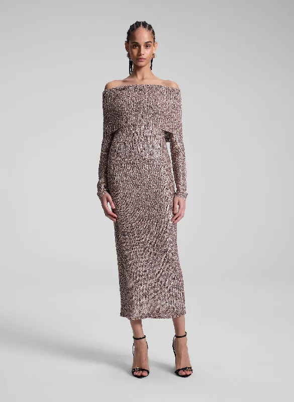 Dana Metallic Knit Midi Skirt denim skirt casual