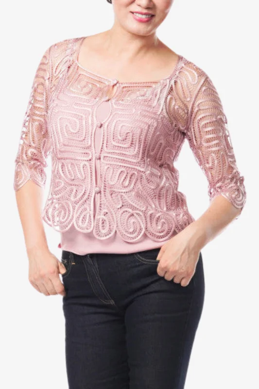 Soulmates C712 Hand Crocheted Short Lace Jacket Stand-Up Collar Roll-Neck Collar Turtle Neck
