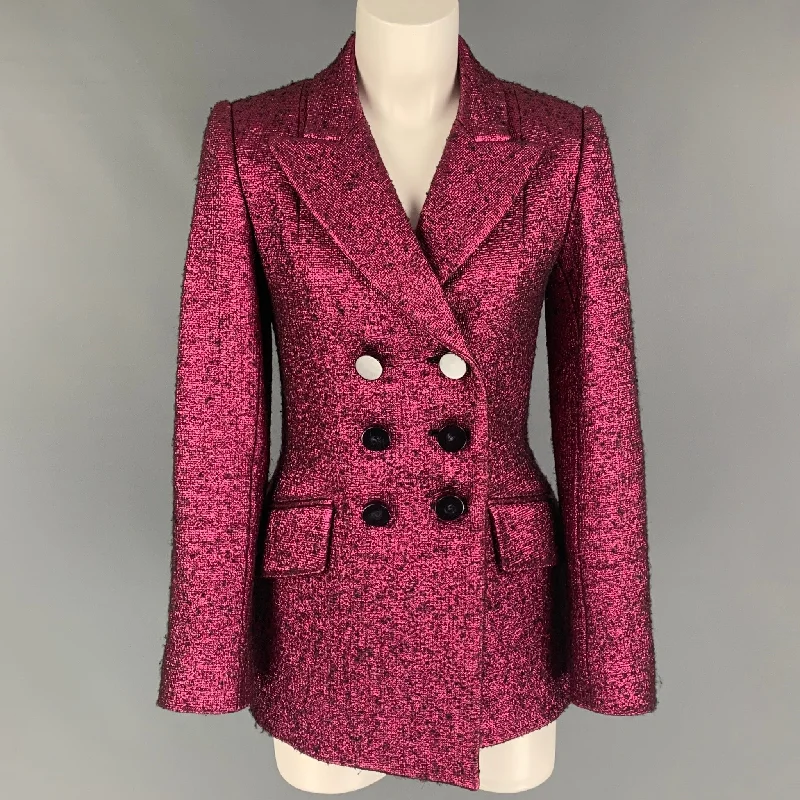 MARC JACOBS Pink Wool Blend Textured Double Breasted Jacket Chenille Fabric Brocade Fabric Lace Fabric