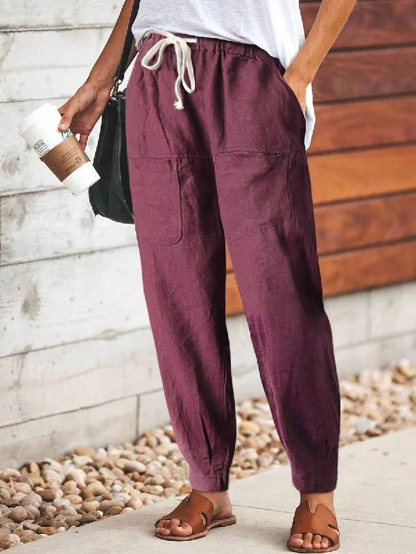 Casual Cotton Loose Elastic Waist Plain Harem Pants Comfortable Denim Pants