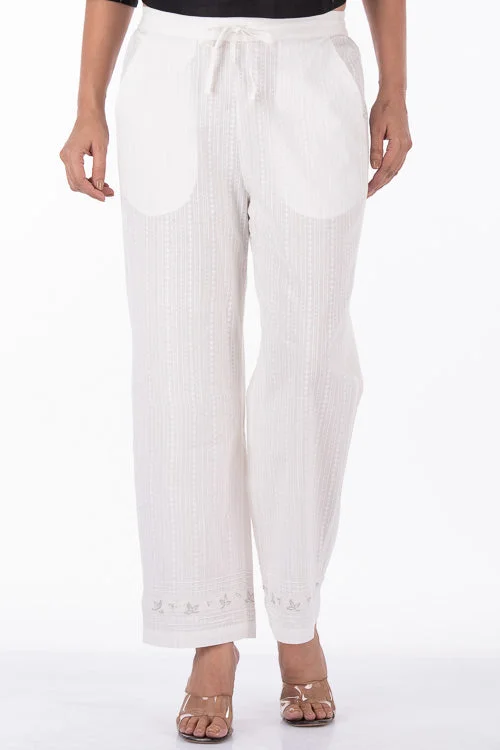 Dharan "Sikki Pants" White Embroidered Straight Pants Classic Bootcut Trousers