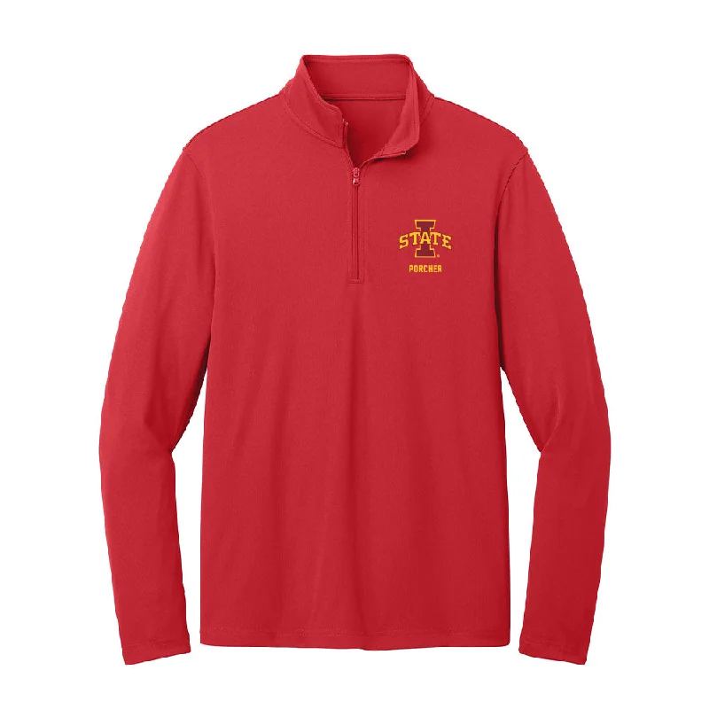 Iowa State - NCAA Women's Cross Country : Maelle Porcher - Lightweight Quarter Zip Jacket Wool Jacket Cashmere Jacket Tweed Jacket