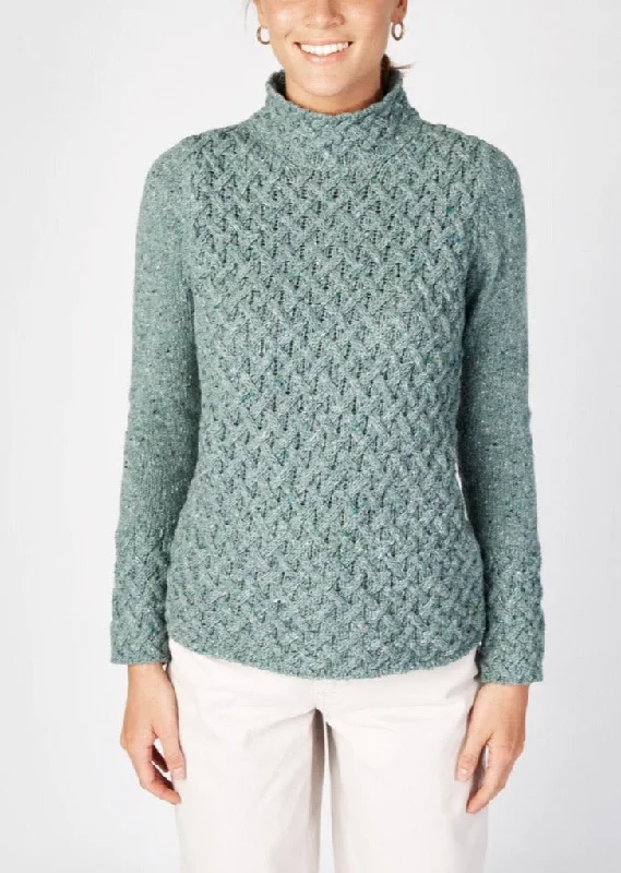 IrelandsEye Women's Trellis Aran Sweater | Ocean Mist Lightweight Heavyweight Midweight IrelandsEye Women's Trellis Aran Sweater | Ocean Mist Lightweight Heavyweight Midweight