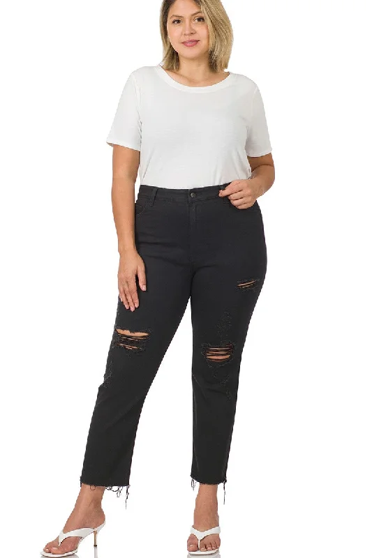 Plus Size Distressed Cropped Denim Capris Pants Fashionable Jogger Pants