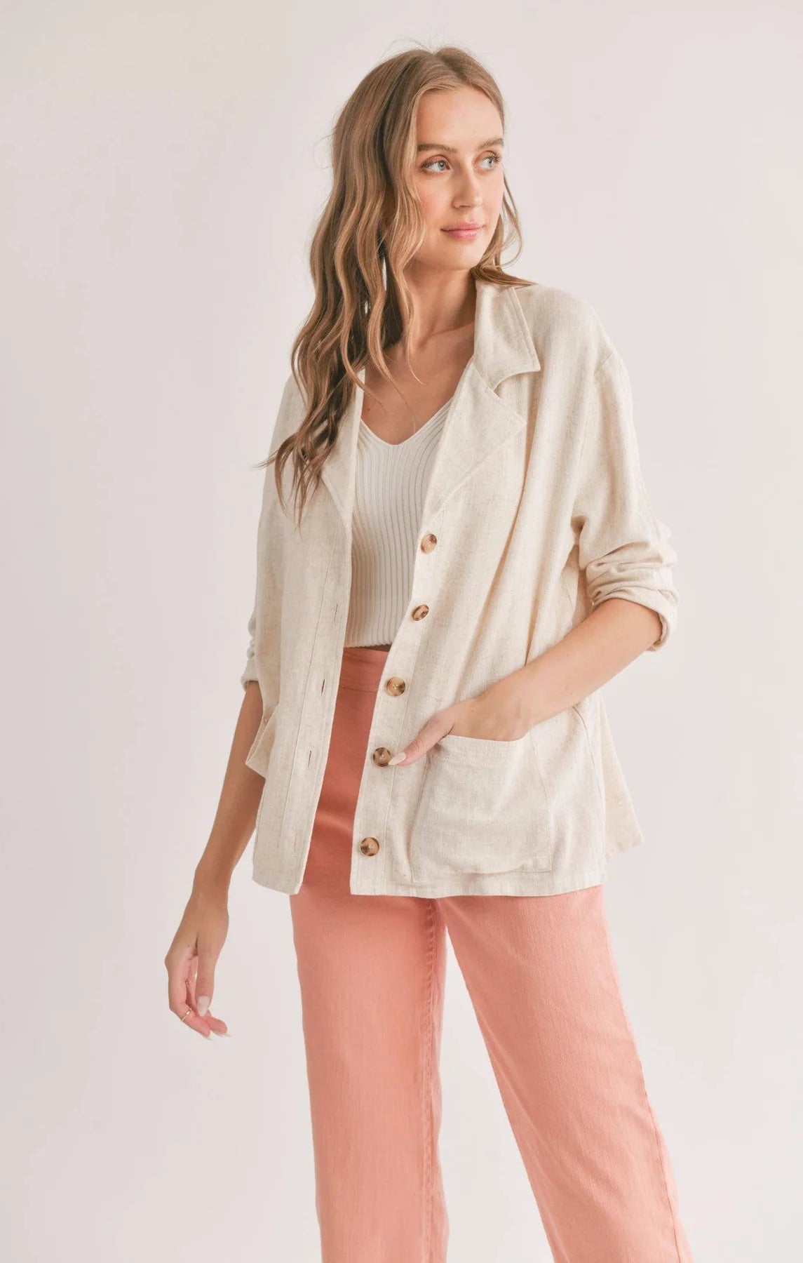 Sadie And Sage La Luna Linen Blend Jacket With Pockets Front Pockets Side Pockets Patch Pockets