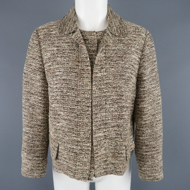 CHLOE Size 10 Beige Tweed Collared Hidden Snap Closure Jacket Cotton Jacket Linen Jacket Terry Jacket CHLOE Size 10 Beige Tweed Collared Hidden Snap Closure Jacket Cotton Jacket Linen Jacket Terry Jacket