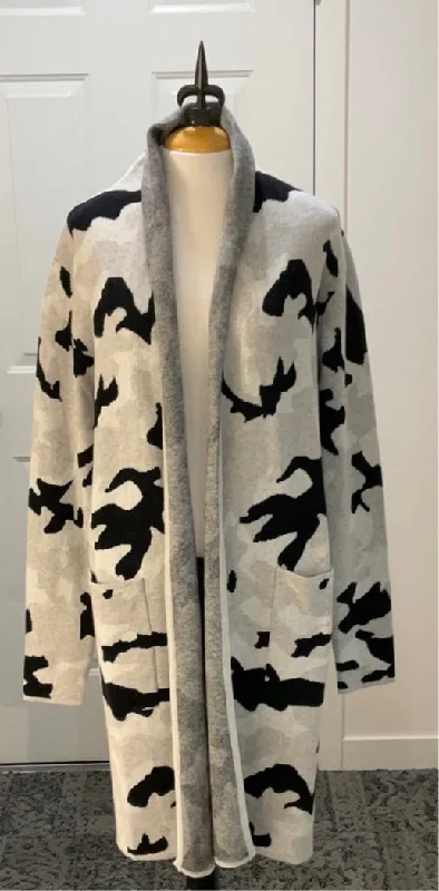 Burgess Camp Print Travel Sweater Coat Hooded Caped Shawl Collar