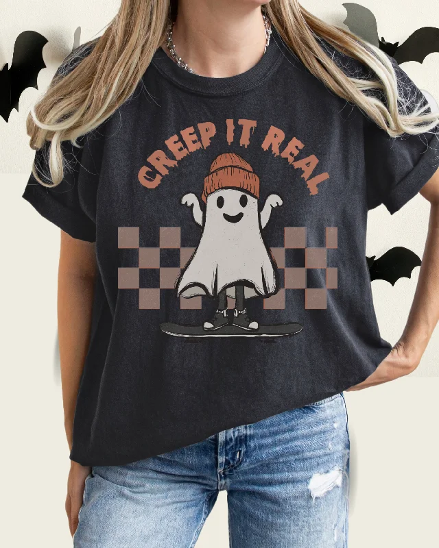 Halloween Comfort Colors® T-Shirt, Funny Creep It Real Women's Retro Skateboarding Design T-Shirt