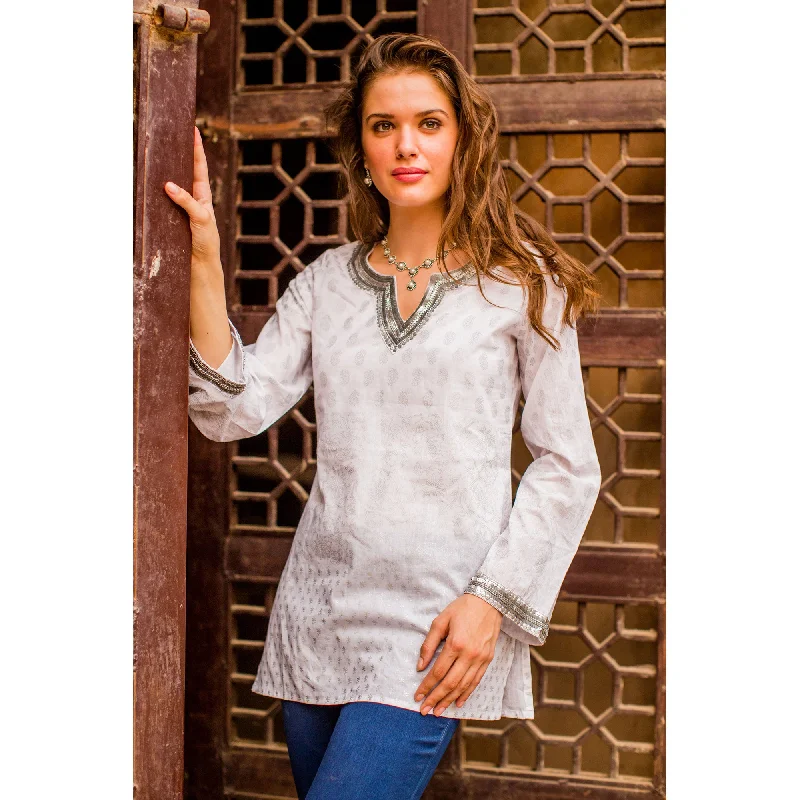 Silver Diva Metallic & White Cotton Tunic