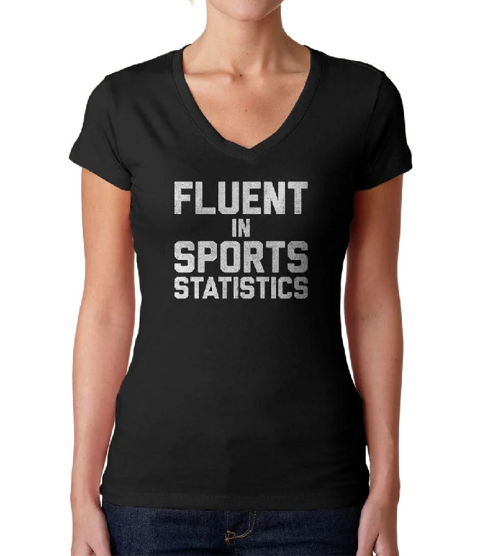 Women's Fluent in Sports Statistics Vneck T-Shirt