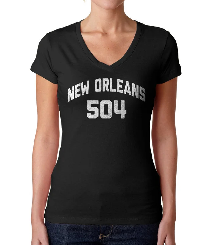 Women's New Orleans 504 Area Code Vneck T-Shirt