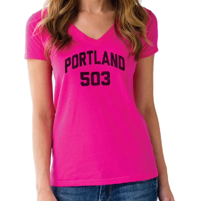 Women's Portland 503 Area Code Vneck T-Shirt