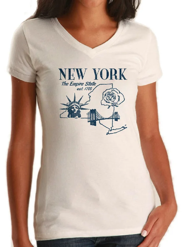 Women's Retro New York Vneck T-Shirt Vintage State Pride