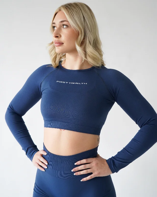 ENHANCE CROPPED LONG SLEEVE - Denim