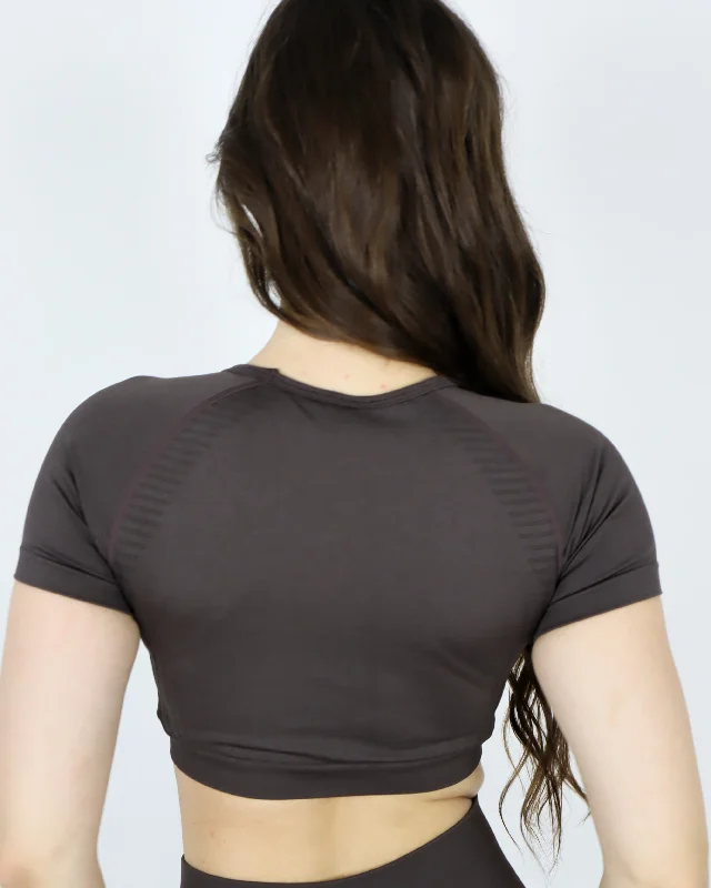 ENHANCE CROPPED TEE - Espresso