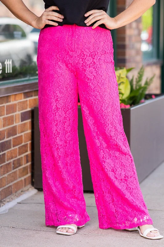 Hot Pink Lace Wide Leg Pants