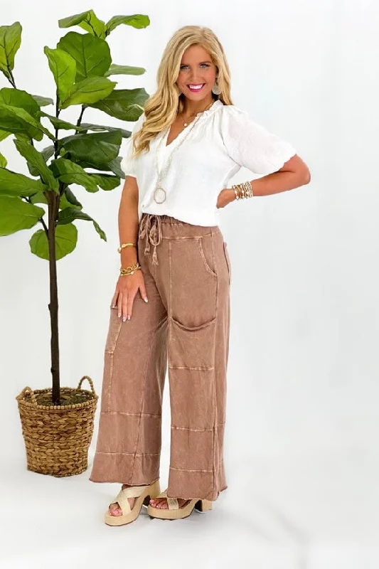 Espresso Mineral Wash Wide Leg Pants