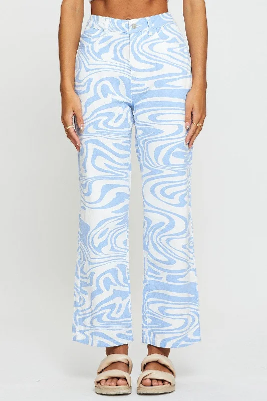 Print Straight Denim Jeans High Rise