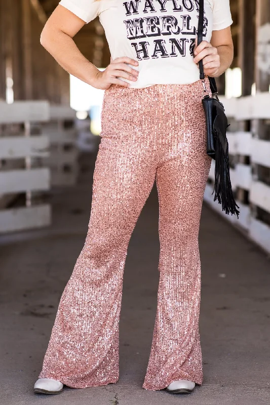 Rose Gold Sequin Flare Pants