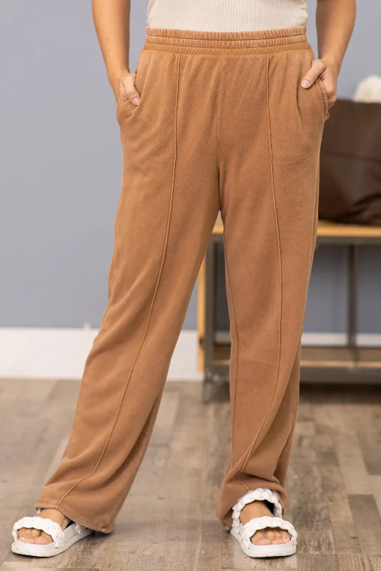 Taupe Washed Sweatpants With Seam Detail