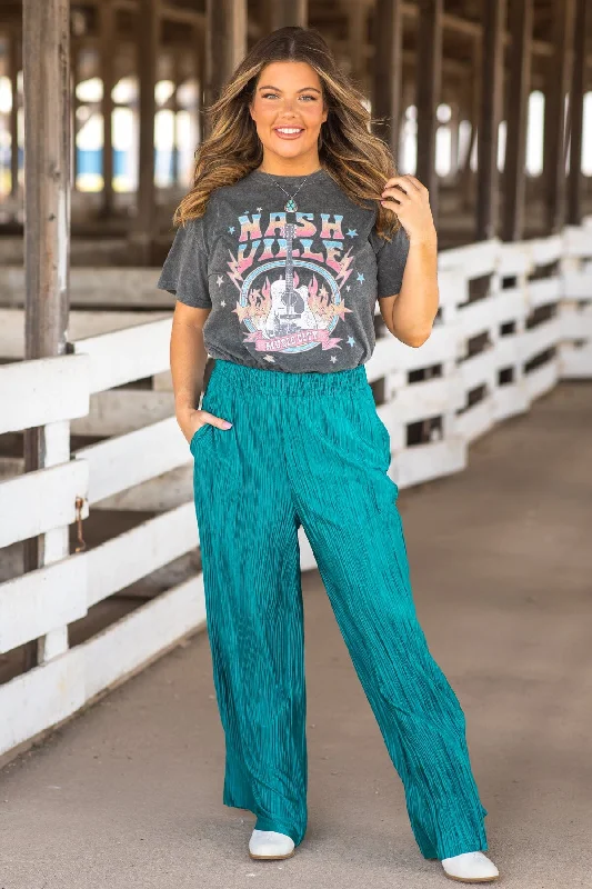 Turquoise Crystal Pleat Wide Leg Pants