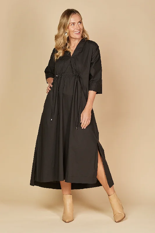 Finley Poplin Kaftan Dress in Black