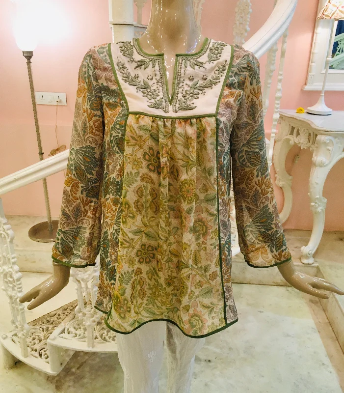 Leaves of Grass, New York Tuscany patchwork silk chiffon blouse