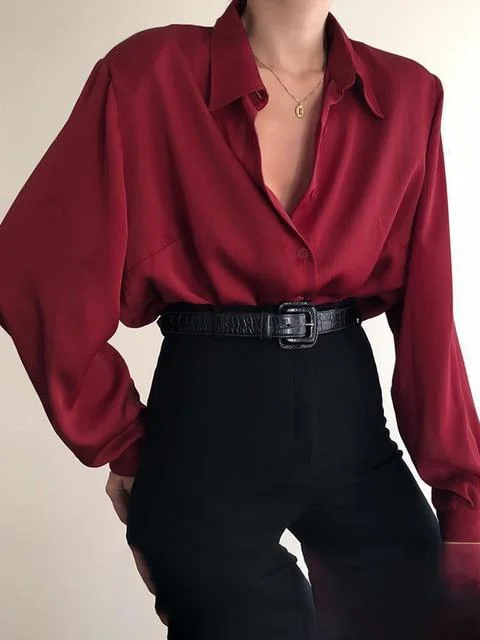 2024 Office Lady Long Sleeve Casual Blouse Loose OL Shirt