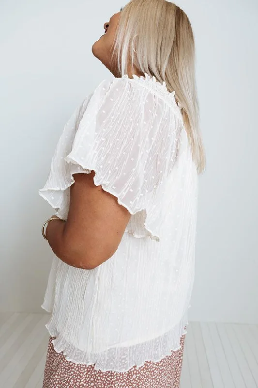 Women Off-shoulder Ivory Short Sleeves Top