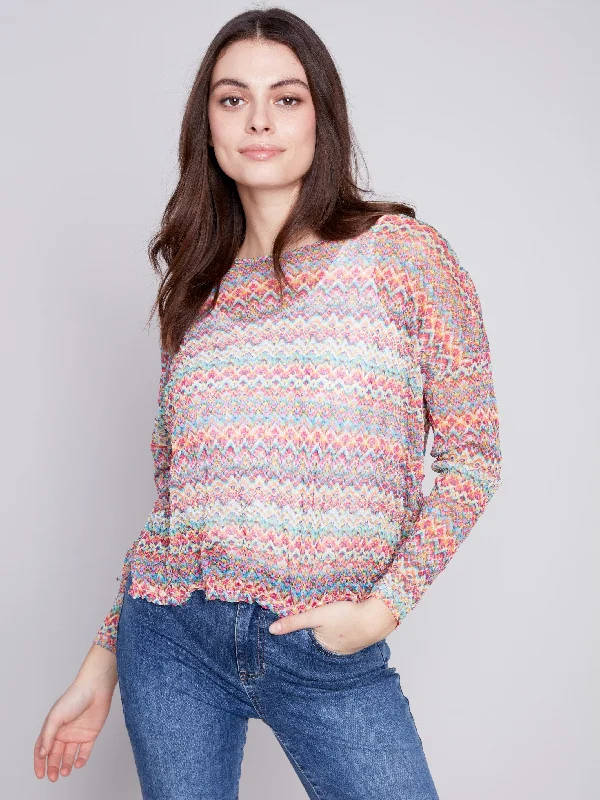 Printed Crinkle Mesh Top - Multicolor