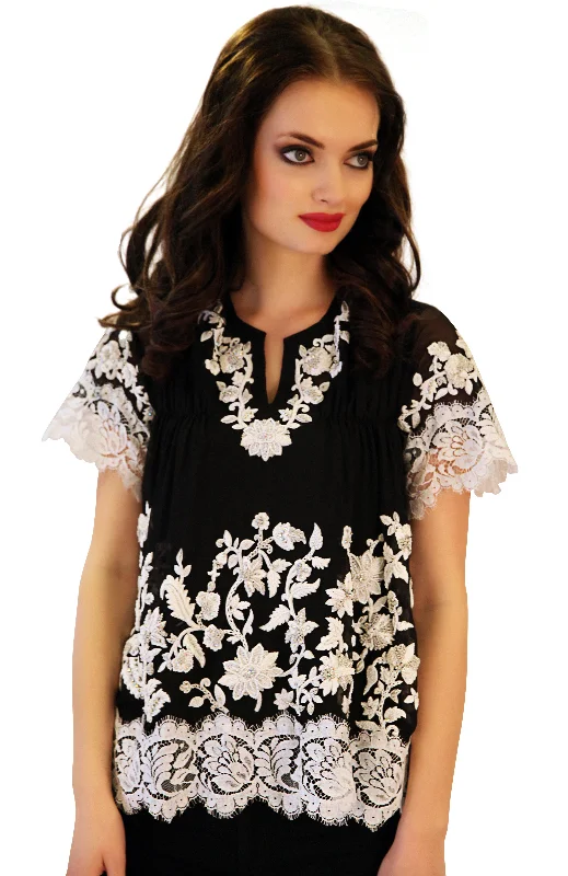 St Gallen French lace silk chiffon top