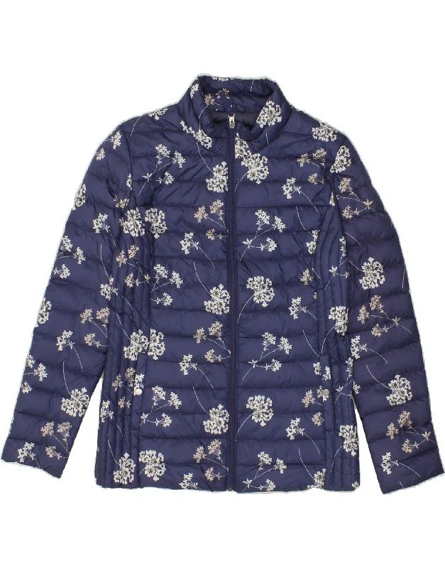 LAURA ASHLEY Womens Padded Jacket UK 12 Medium  Navy Blue Floral Polyester