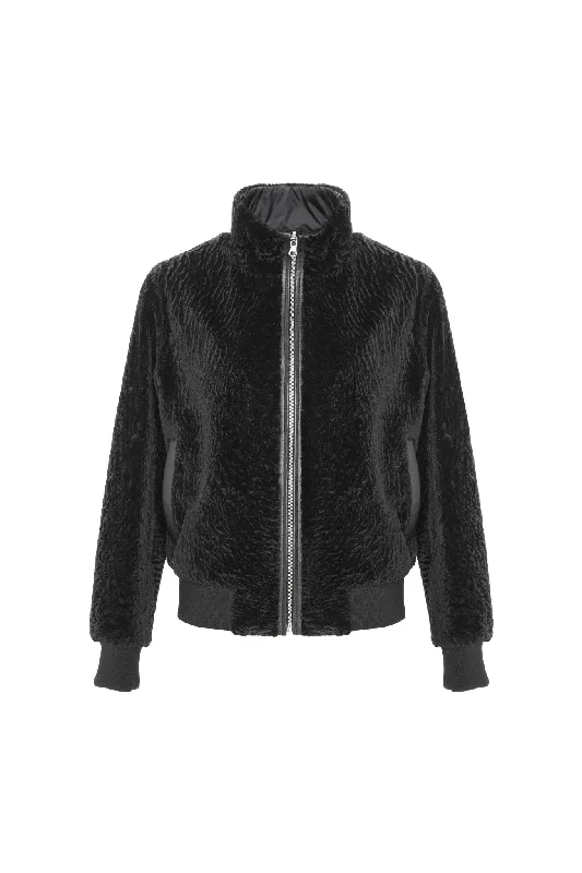 Reversible Textured Shearling Lamb Bomber Jacket