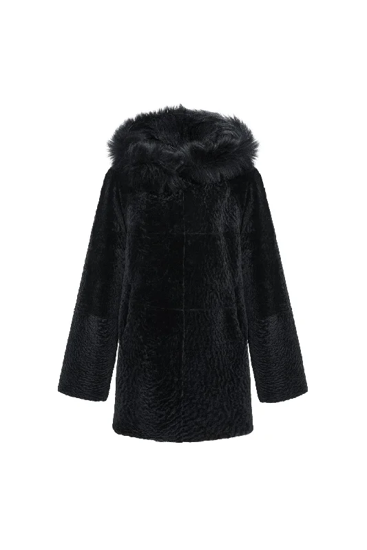 Reversible Textured Shearling Lamb Parka with Merinillo Shearling Lamb Hood Trim