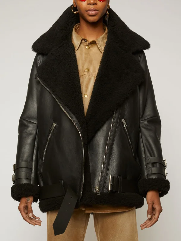 Shearling aviator black jacket