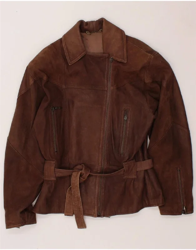 VINTAGE Womens Leather Jacket UK 14 Medium Brown Leather