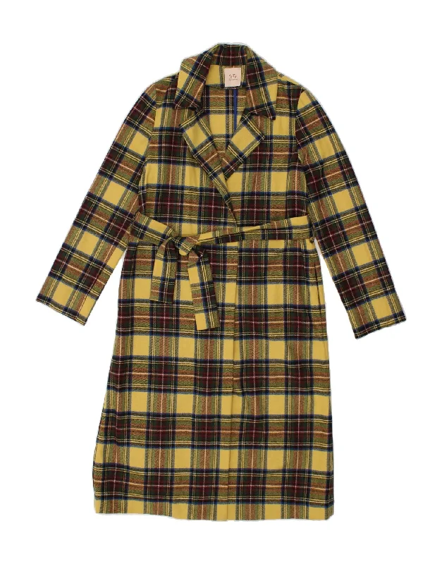 VINTAGE Womens Robe Overcoat EU 40 Medium Yellow Check Wool