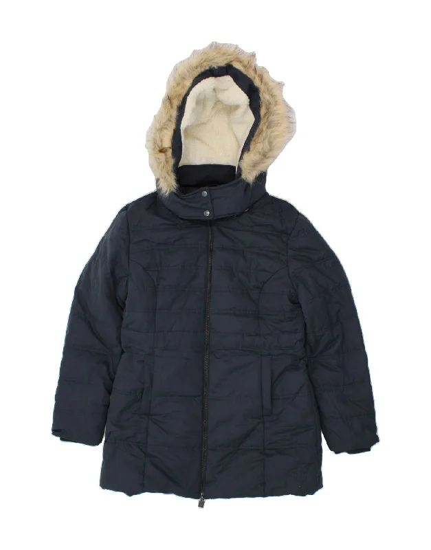 WEIRD FISH Womens Hooded Padded Coat UK 14 Large Navy Blue Polyester