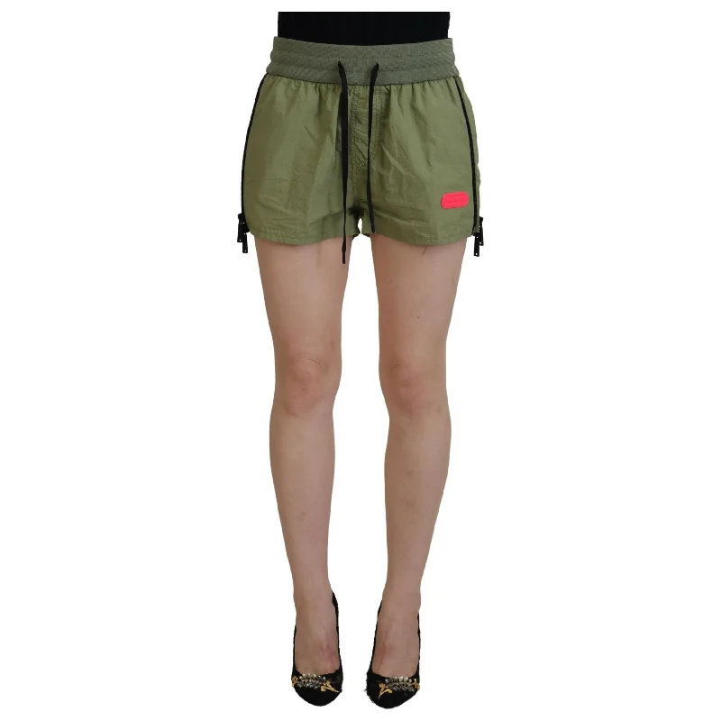 Dsquared² Green Cotton Mid Waist Drawstring Tapered Shorts