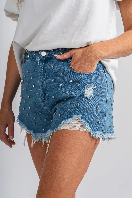 Rhinestone denim shorts