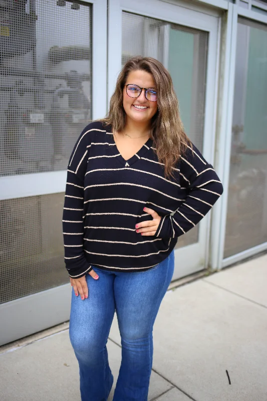 Black and Taupe Stripe Long Sleeve | Boutique Elise | Tori