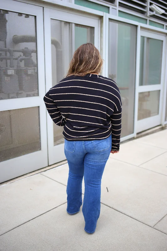 Black and Taupe Stripe Long Sleeve | Boutique Elise | Tori